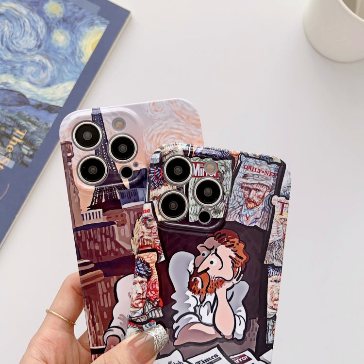 For iPhone 15 Pro Precise Hole Oil Painting Glossy PC Phone Case(Newspaper) - HoMEdemic™ 