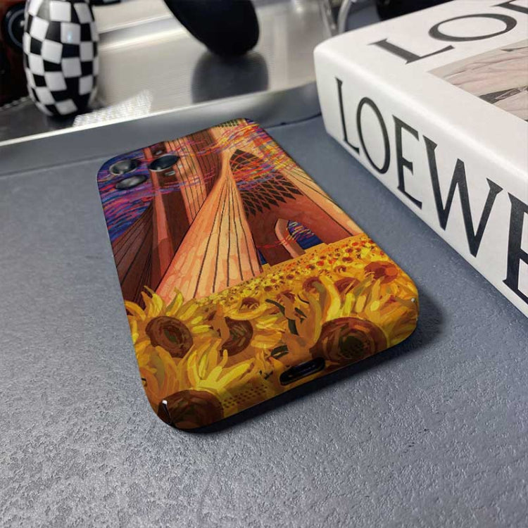 For iPhone 15 Pro Precise Hole Oil Painting Pattern PC Phone Case(Architectural Painting) - HoMEdemic™ 