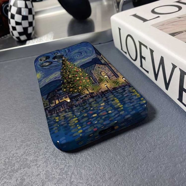 For iPhone 15 Pro Precise Hole Oil Painting Pattern PC Phone Case(Castle) - HoMEdemic™ 