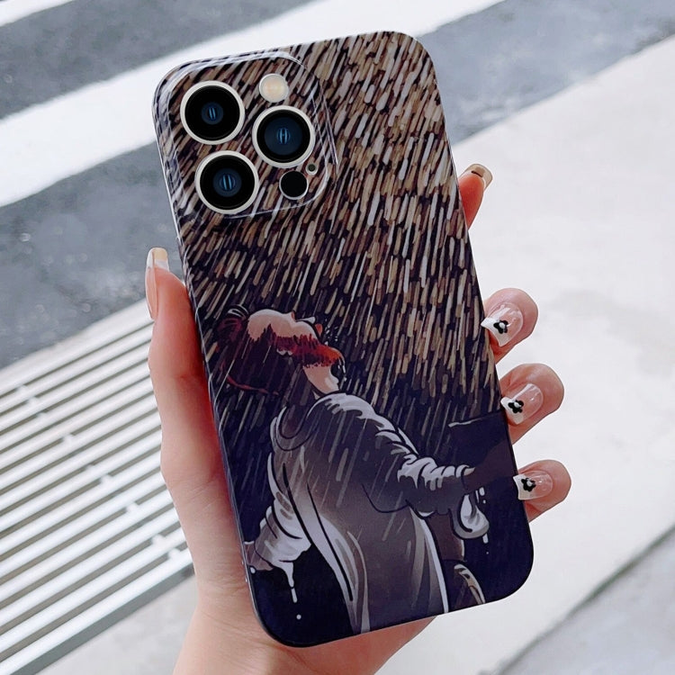 For iPhone 15 Pro Precise Hole Oil Painting Pattern PC Phone Case(Rain) - HoMEdemic™ 