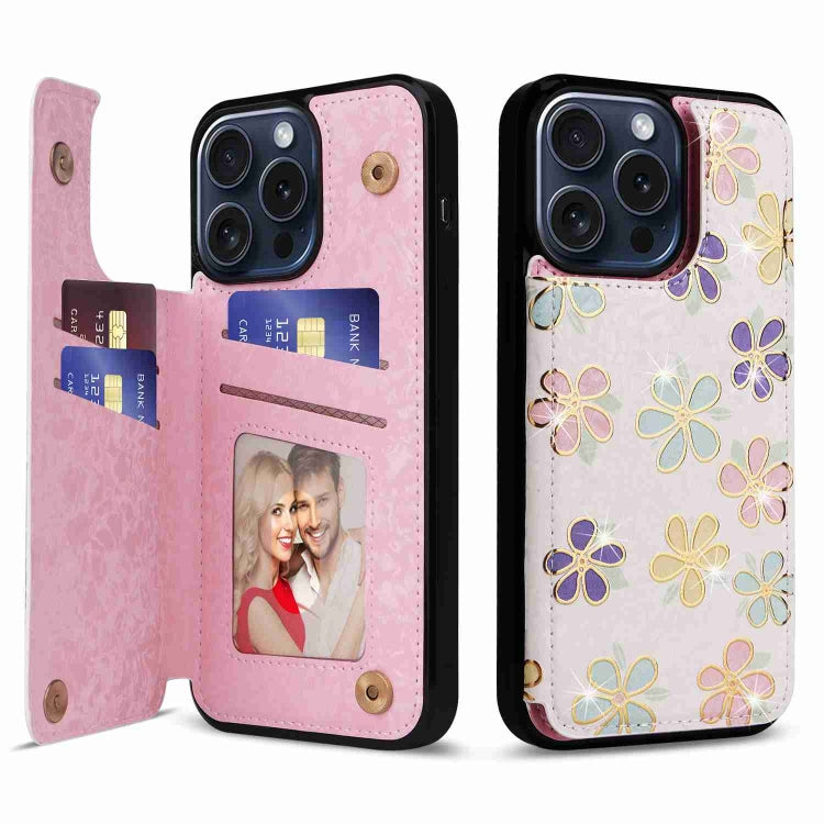 For iPhone 15 Pro Printed Double Buckle RFID Anti-theft Phone Case(Blossoming Flowers) - HoMEdemic™ 