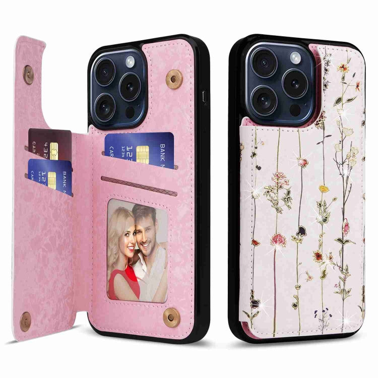 For iPhone 15 Pro Printed Double Buckle RFID Anti-theft Phone Case(Dried Flower World) - HoMEdemic™ 