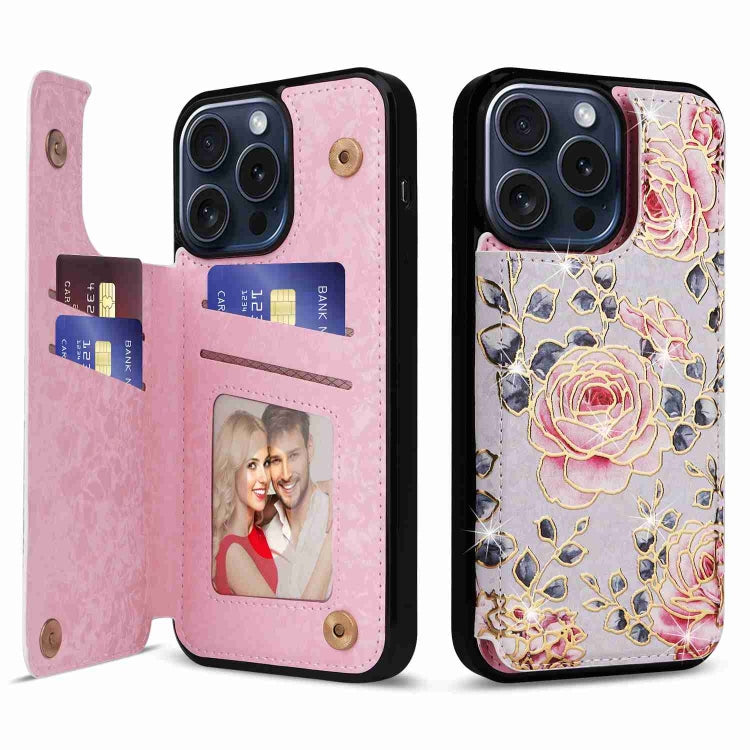 For iPhone 15 Pro Printed Double Buckle RFID Anti-theft Phone Case(Pastoral Rose) - HoMEdemic™ 