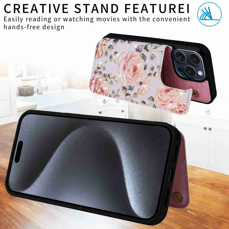 For iPhone 15 Pro Printed Double Buckle RFID Anti-theft Phone Case(Pastoral Rose) - HoMEdemic™ 
