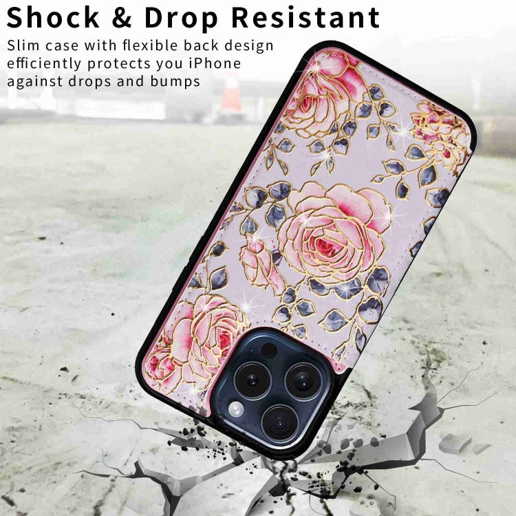 For iPhone 15 Pro Printed Double Buckle RFID Anti-theft Phone Case(Pastoral Rose) - HoMEdemic™ 