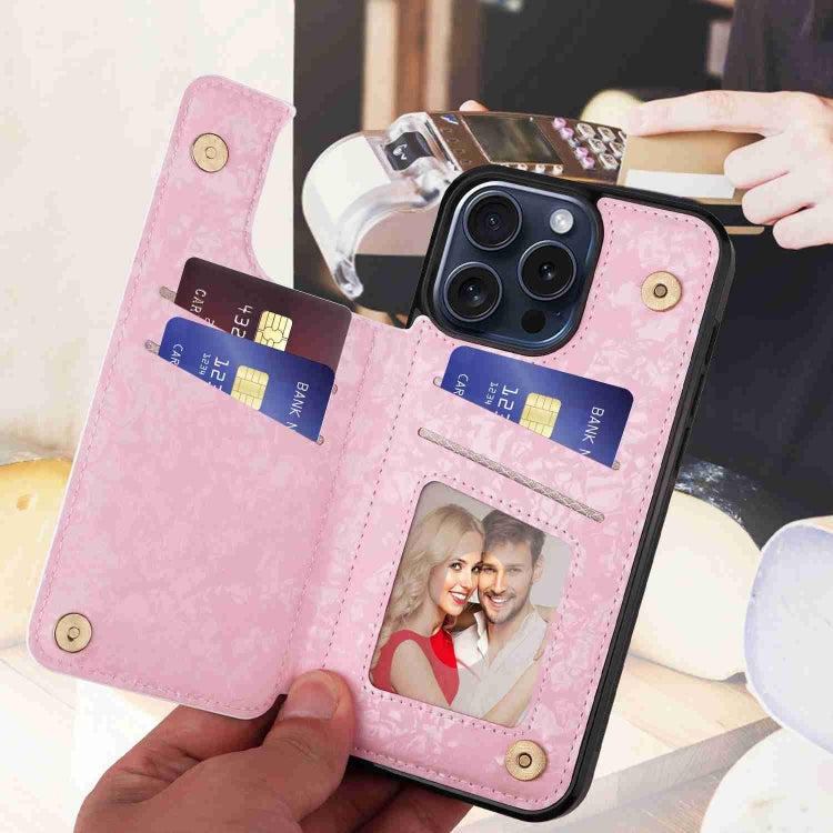 For iPhone 15 Pro Printed Double Buckle RFID Anti-theft Phone Case(Rose) - HoMEdemic™ 