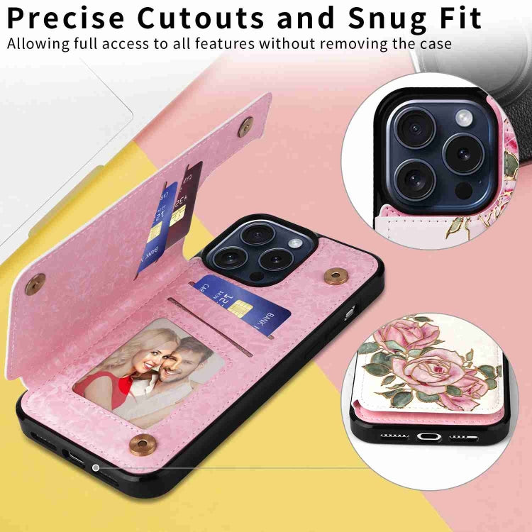 For iPhone 15 Pro Printed Double Buckle RFID Anti-theft Phone Case(Rose) - HoMEdemic™ 