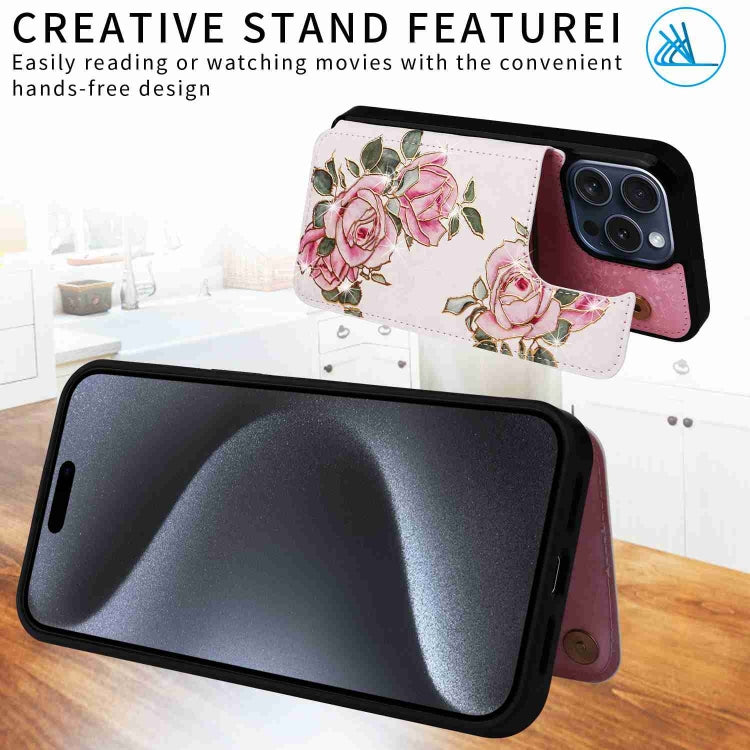 For iPhone 15 Pro Printed Double Buckle RFID Anti-theft Phone Case(Rose) - HoMEdemic™ 