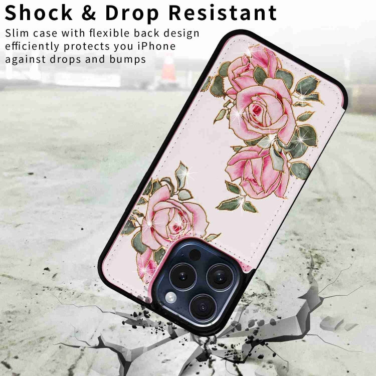 For iPhone 15 Pro Printed Double Buckle RFID Anti-theft Phone Case(Rose) - HoMEdemic™ 