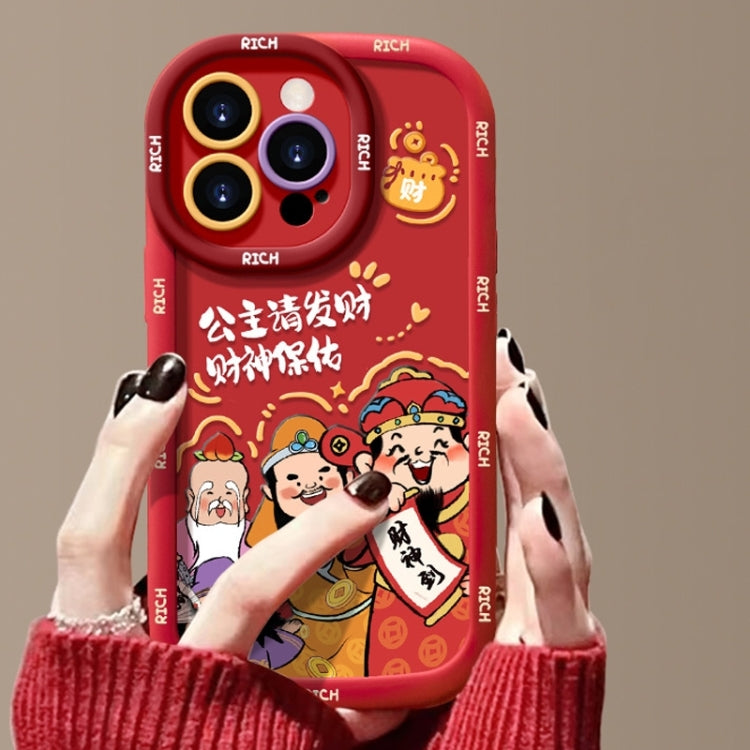 For iPhone 15 Pro Puffy Phone Case Princess Please Fortune God Of Wealth Drop-Proof Phone Case(Red) - HoMEdemic™ 