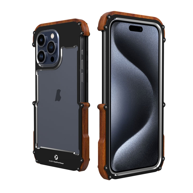 For iPhone 15 Pro R-JUST Ironwood Generation Metal Hybrid Wood Phone Case - HoMEdemic™ 