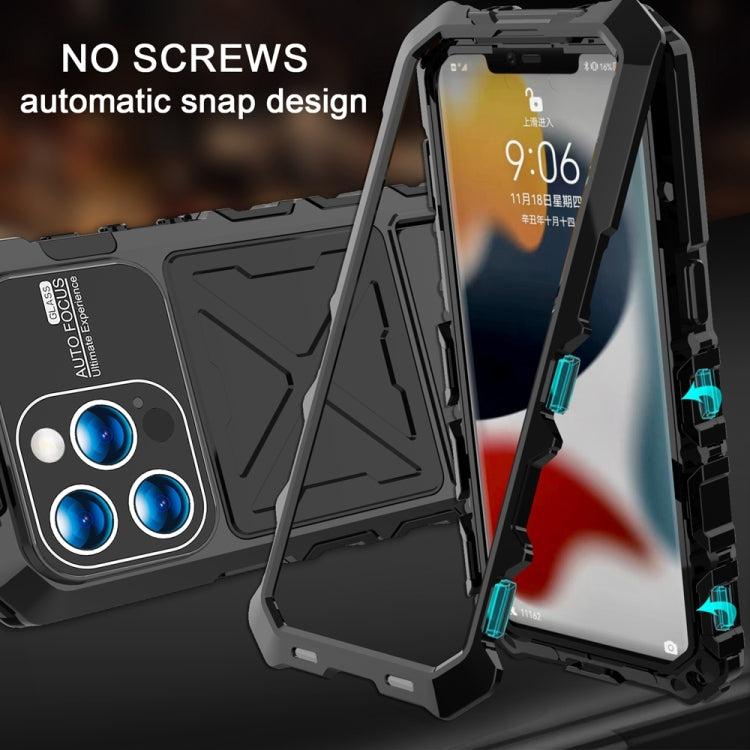 For iPhone 15 Pro R-JUST Metal + Silicone + Tempered Glass Life Waterproof Phone Case with Holder(Black) - HoMEdemic™ 