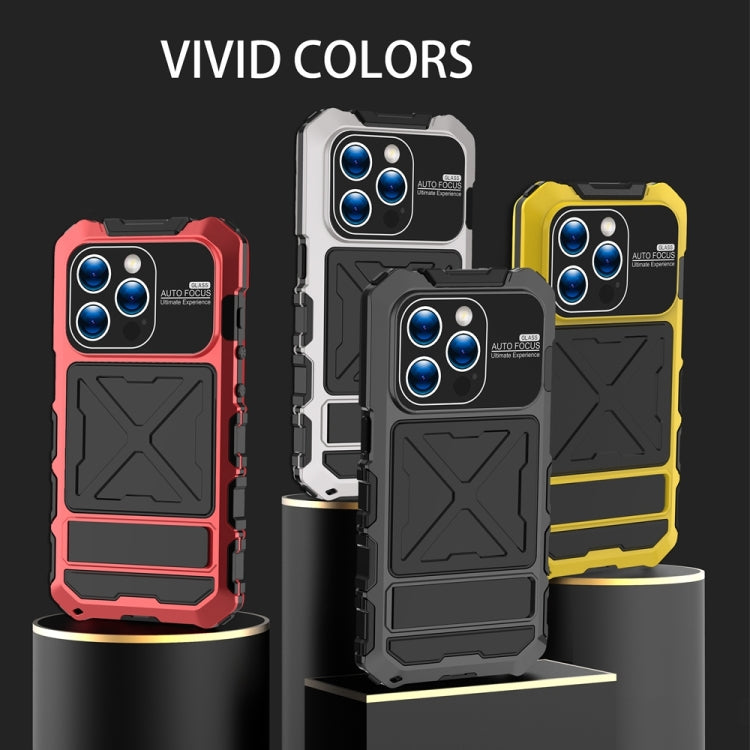 For iPhone 15 Pro R-JUST Metal + Silicone + Tempered Glass Life Waterproof Phone Case with Holder(Silver) - HoMEdemic™ 