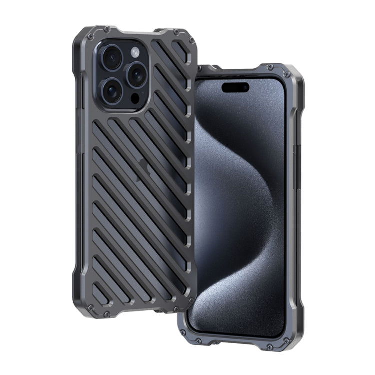 For iPhone 15 Pro R-JUST RJ-50 Hollow Breathable Armor Metal Phone Case(Space Grey) - HoMEdemic™ 