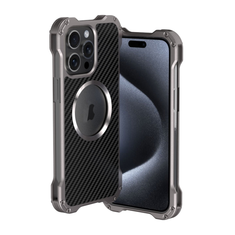 For iPhone 15 Pro R-JUST RJ51 Hollow MagSafe Magnetic Metal Phone Case(Space Grey) - HoMEdemic™ 