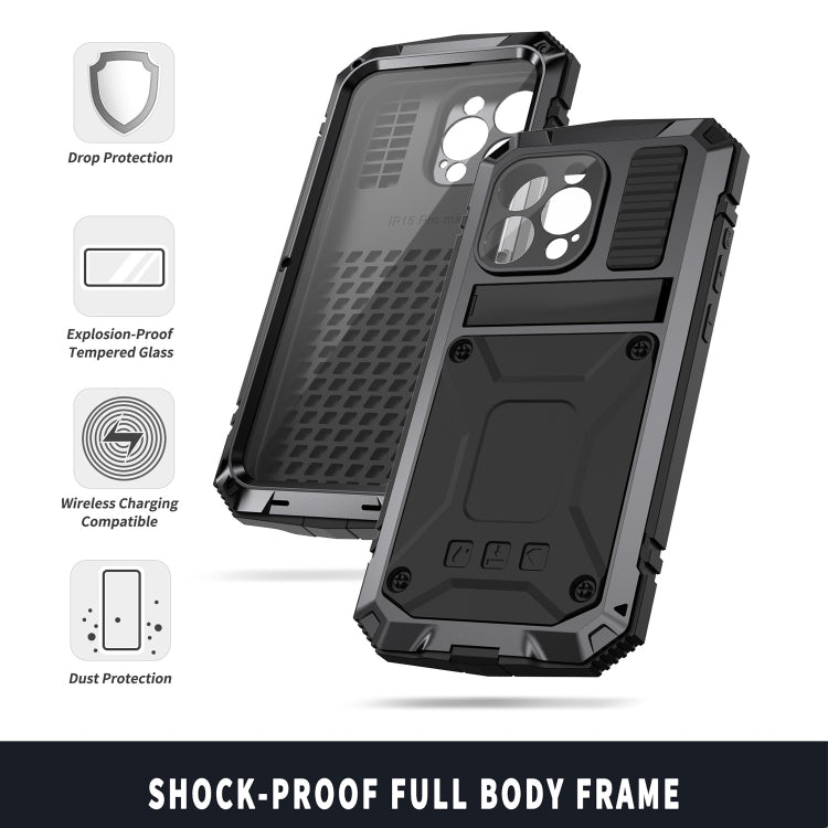 For iPhone 15 Pro R-JUST Shockproof Life Waterproof Dust-proof Metal + Silicone Phone Case with Holder(Black) - HoMEdemic™ 