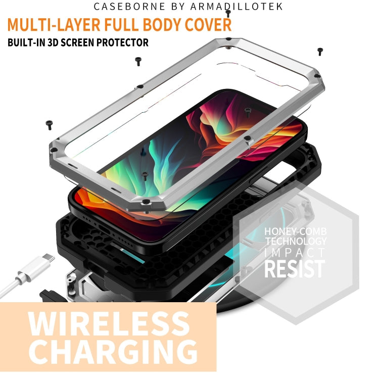 For iPhone 15 Pro R-JUST Sliding Camera IP54 Life Waterproof Holder Phone Case(Silver) - HoMEdemic™ 