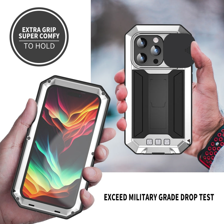 For iPhone 15 Pro R-JUST Sliding Camera IP54 Life Waterproof Holder Phone Case(Silver) - HoMEdemic™ 