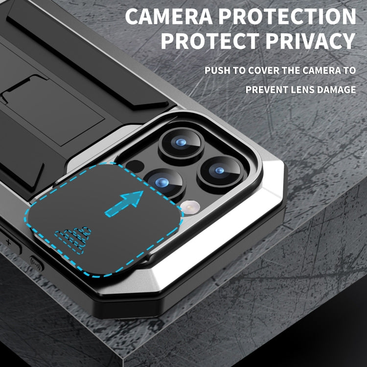 For iPhone 15 Pro R-JUST Sliding Camera IP54 Life Waterproof Holder Phone Case(Silver) - HoMEdemic™ 