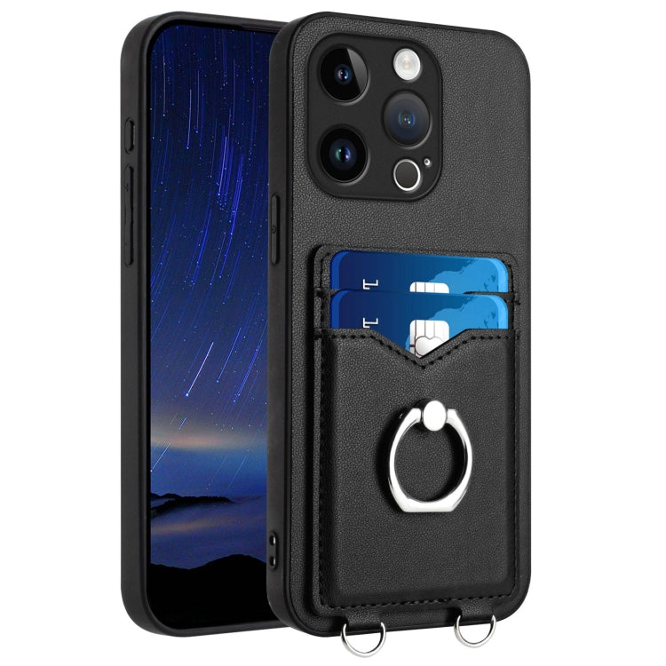For iPhone 15 Pro R20 Ring Card Holder Phone Case(Black) - HoMEdemic™ 