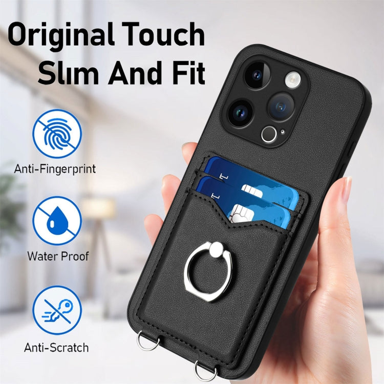 For iPhone 15 Pro R20 Ring Card Holder Phone Case(Black) - HoMEdemic™ 