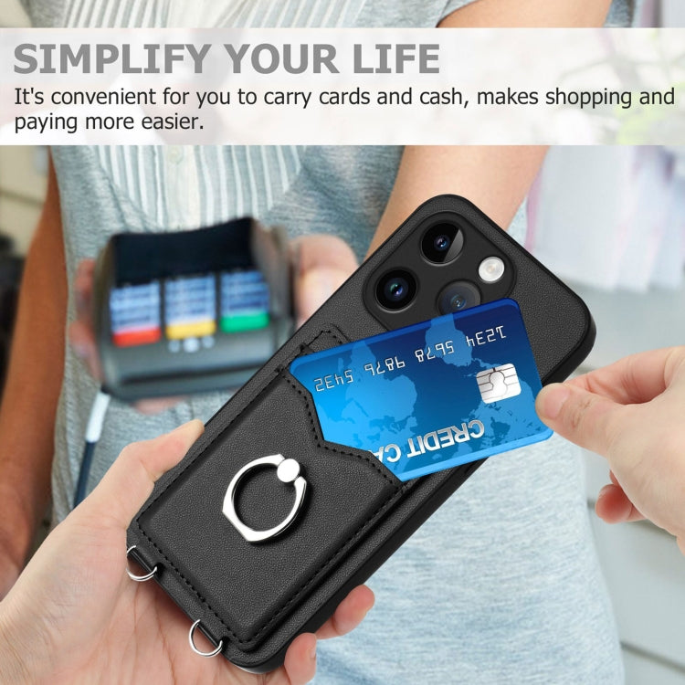 For iPhone 15 Pro R20 Ring Card Holder Phone Case(Black) - HoMEdemic™ 