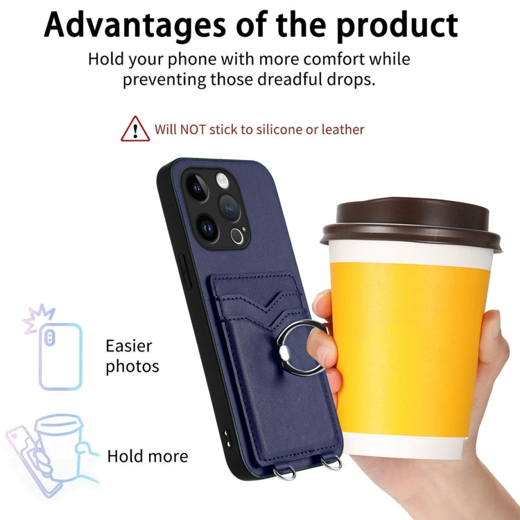 For iPhone 15 Pro R20 Ring Card Holder Phone Case(Blue) - HoMEdemic™ 