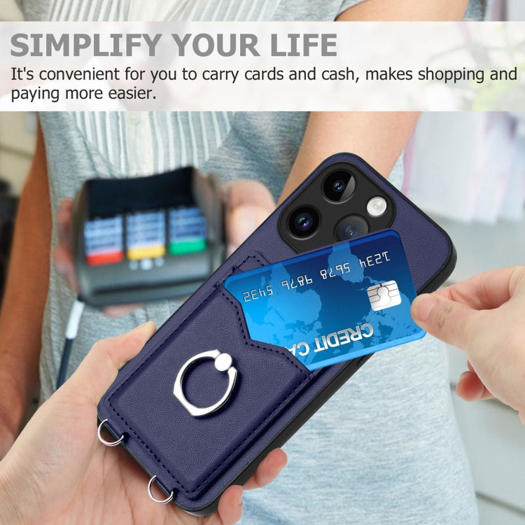 For iPhone 15 Pro R20 Ring Card Holder Phone Case(Blue) - HoMEdemic™ 