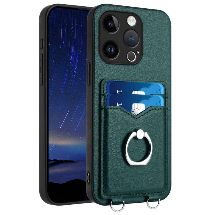 For iPhone 15 Pro R20 Ring Card Holder Phone Case(Green) - HoMEdemic™ 