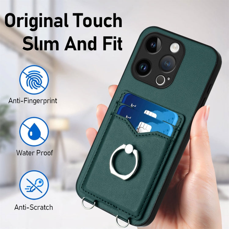For iPhone 15 Pro R20 Ring Card Holder Phone Case(Green) - HoMEdemic™ 