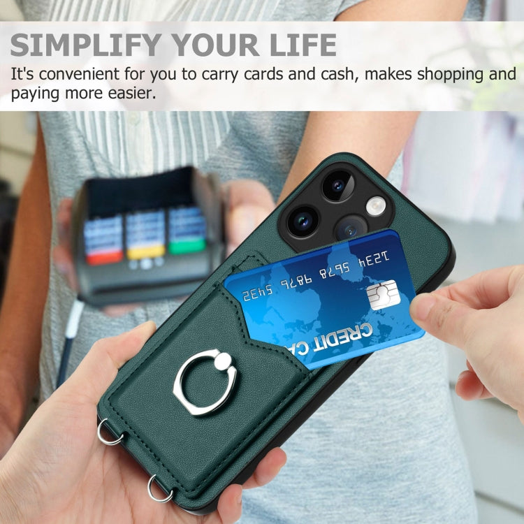 For iPhone 15 Pro R20 Ring Card Holder Phone Case(Green) - HoMEdemic™ 