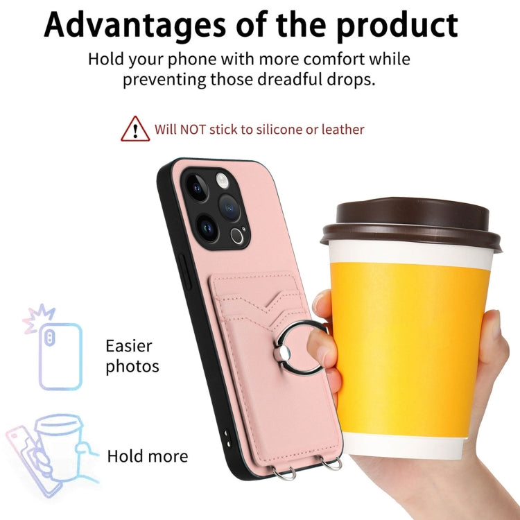 For iPhone 15 Pro R20 Ring Card Holder Phone Case(Pink) - HoMEdemic™ 