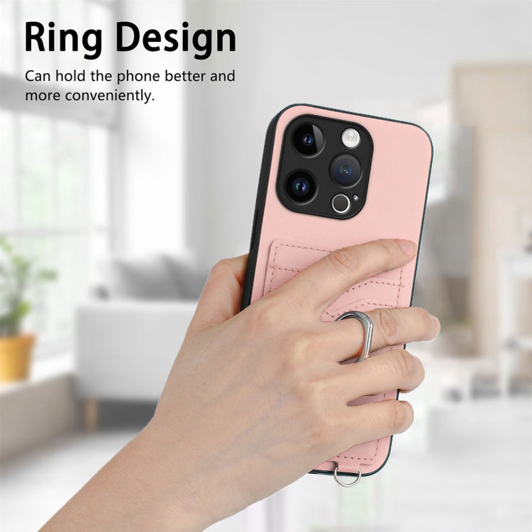 For iPhone 15 Pro R20 Ring Card Holder Phone Case(Pink) - HoMEdemic™ 