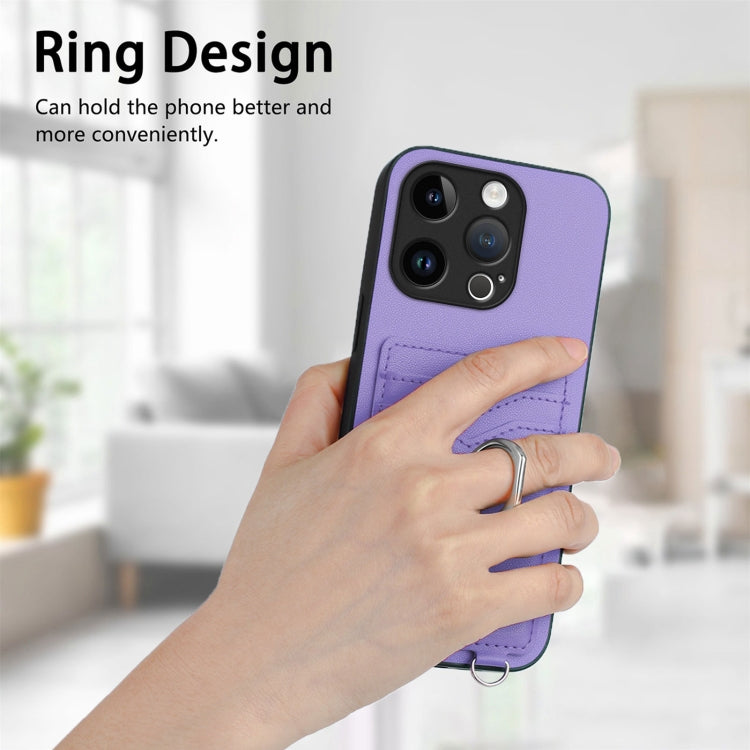 For iPhone 15 Pro R20 Ring Card Holder Phone Case(Purple) - HoMEdemic™ 