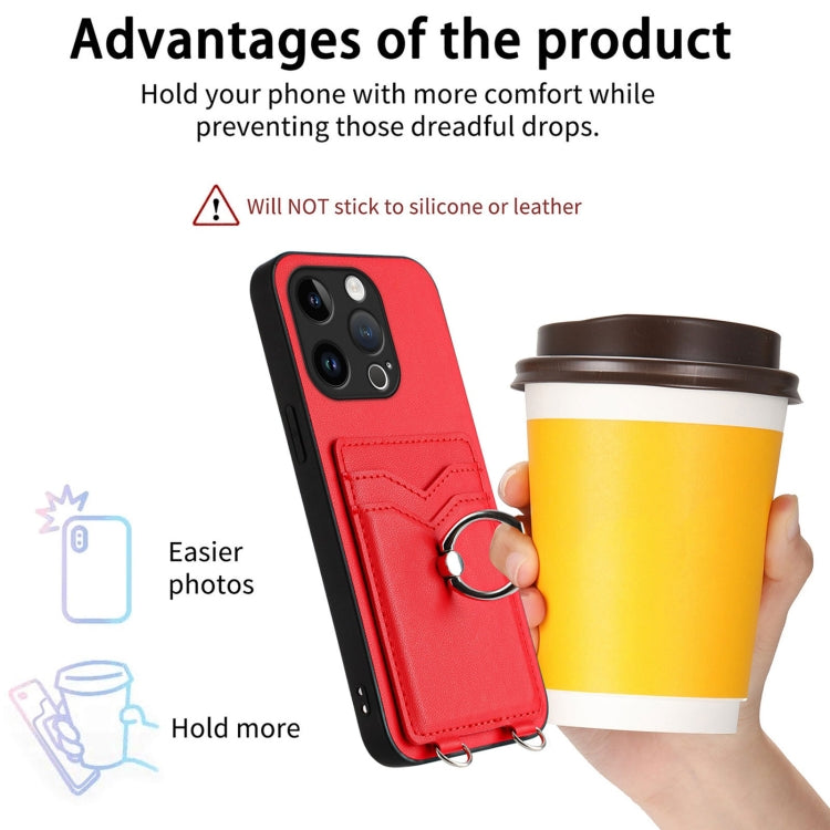 For iPhone 15 Pro R20 Ring Card Holder Phone Case(Red) - HoMEdemic™ 