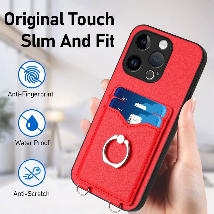 For iPhone 15 Pro R20 Ring Card Holder Phone Case(Red) - HoMEdemic™ 
