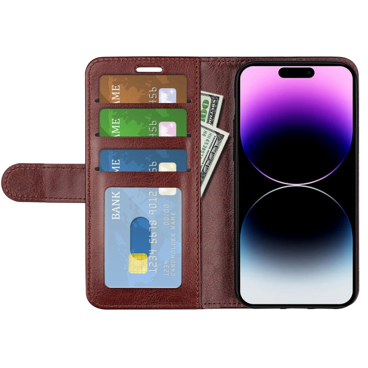 For iPhone 15 Pro R64 Texture Horizontal Flip Leather Phone Case(Brown) - HoMEdemic™ 