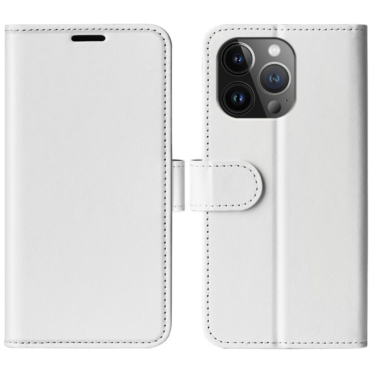 For iPhone 15 Pro R64 Texture Horizontal Flip Leather Phone Case(White) - HoMEdemic™ 
