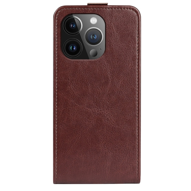 For iPhone 15 Pro R64 Texture Single Vertical Flip Leather Phone Case(Brown) - HoMEdemic™ 