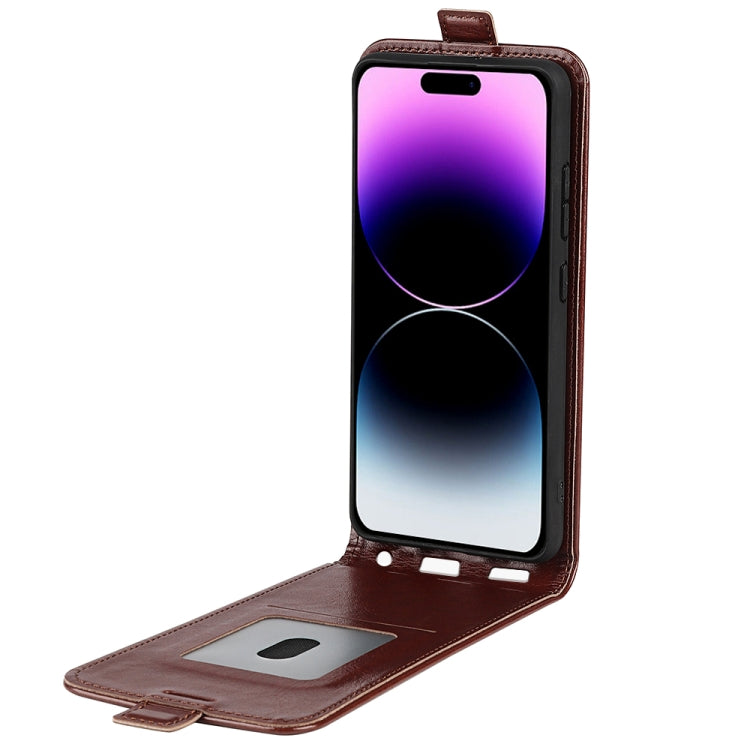 For iPhone 15 Pro R64 Texture Single Vertical Flip Leather Phone Case(Brown) - HoMEdemic™ 
