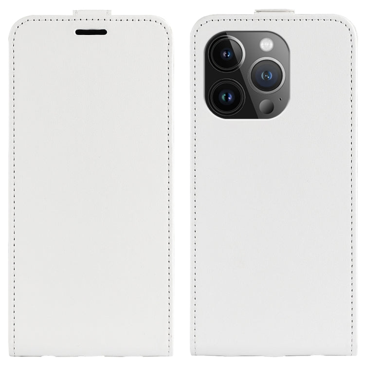 For iPhone 15 Pro R64 Texture Single Vertical Flip Leather Phone Case(White) - HoMEdemic™ 