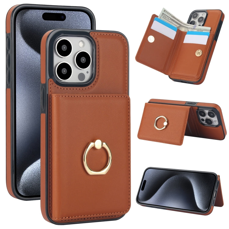 For iPhone 15 Pro RFID Anti-theft Card Ring Holder Phone Case(Brown) - HoMEdemic™ 