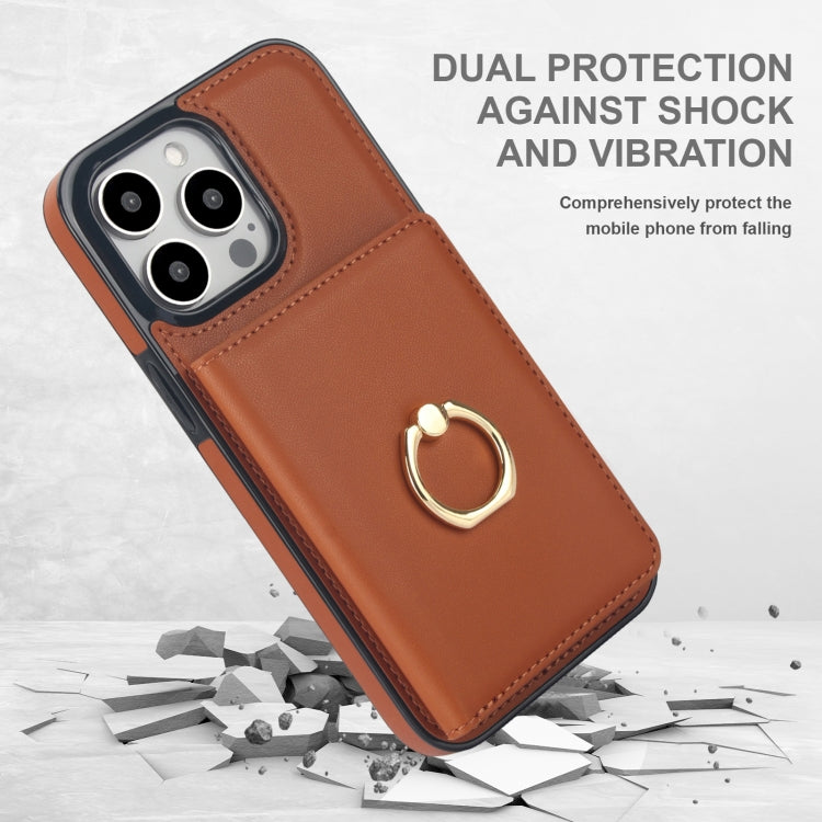 For iPhone 15 Pro RFID Anti-theft Card Ring Holder Phone Case(Brown) - HoMEdemic™ 