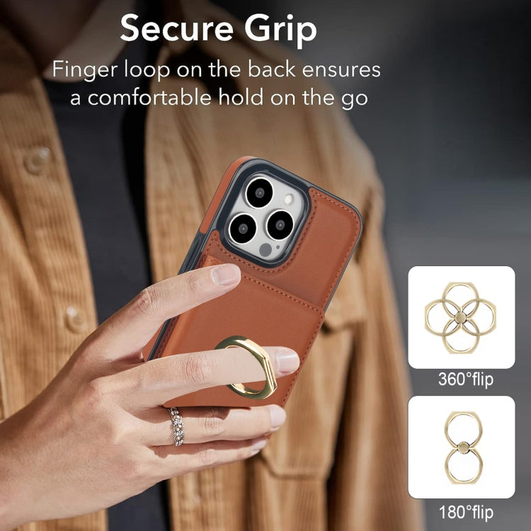 For iPhone 15 Pro RFID Anti-theft Card Ring Holder Phone Case(Brown) - HoMEdemic™ 