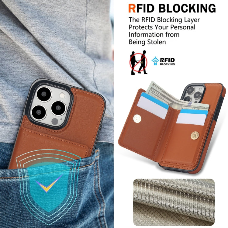 For iPhone 15 Pro RFID Anti-theft Card Ring Holder Phone Case(Brown) - HoMEdemic™ 