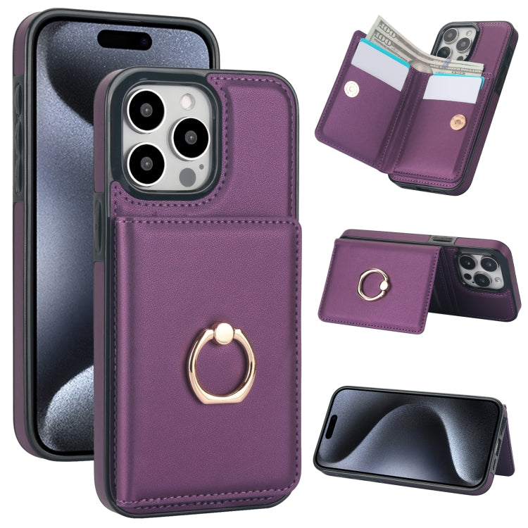 For iPhone 15 Pro RFID Anti-theft Card Ring Holder Phone Case(Dark Purple) - HoMEdemic™ 