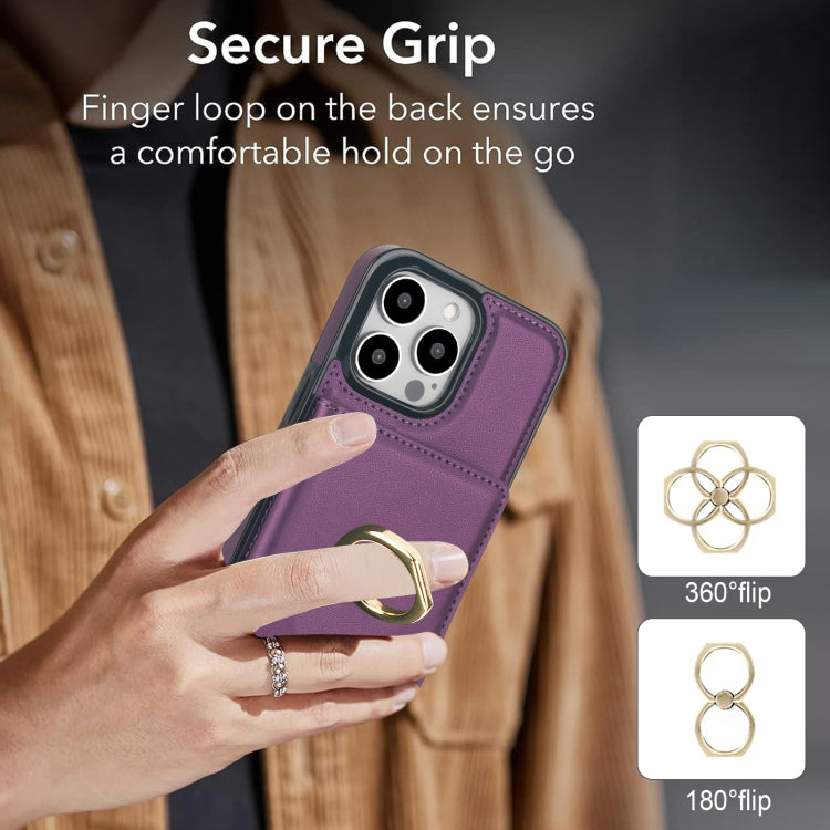 For iPhone 15 Pro RFID Anti-theft Card Ring Holder Phone Case(Dark Purple) - HoMEdemic™ 