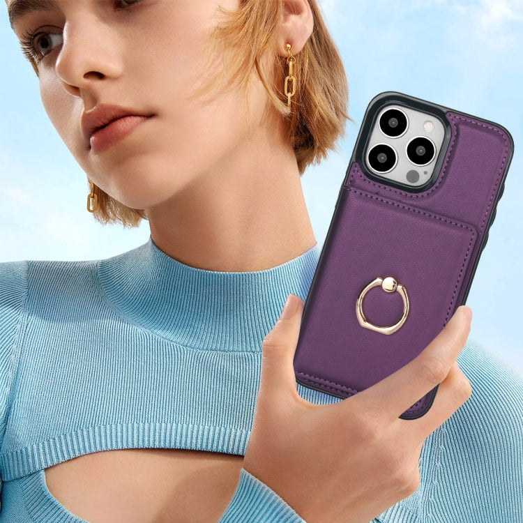 For iPhone 15 Pro RFID Anti-theft Card Ring Holder Phone Case(Dark Purple) - HoMEdemic™ 