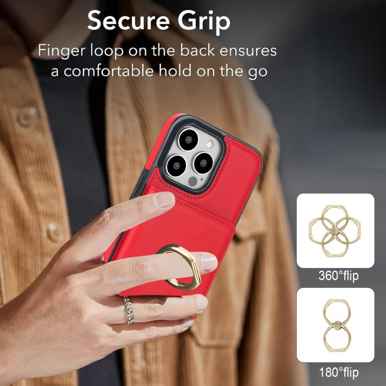For iPhone 15 Pro RFID Anti-theft Card Ring Holder Phone Case(Red) - HoMEdemic™ 