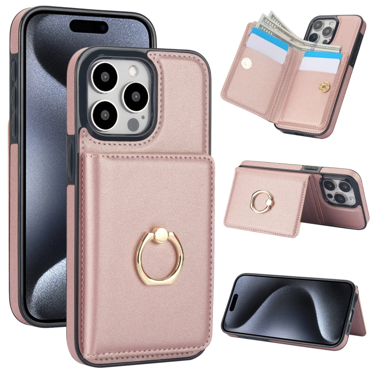 For iPhone 15 Pro RFID Anti-theft Card Ring Holder Phone Case(Rose Gold) - HoMEdemic™ 